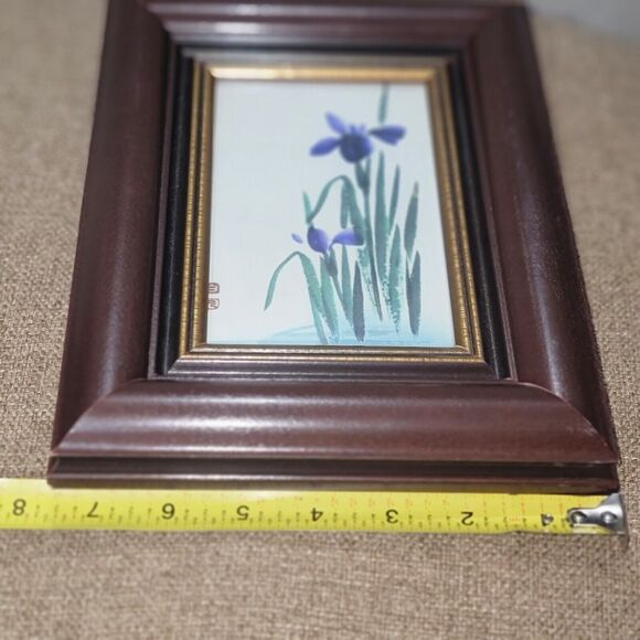 Irises Late Meiji Era Framed Postcard Hand painted On Silk Adhered To Cardstock - Picture 13 of 15
